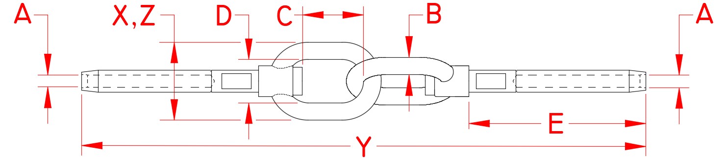 Stainless Steel Joined Swivel Gate Eyes, swage terminal, S0719-0003, S0719-0004, S0719-0005, Line Drawing